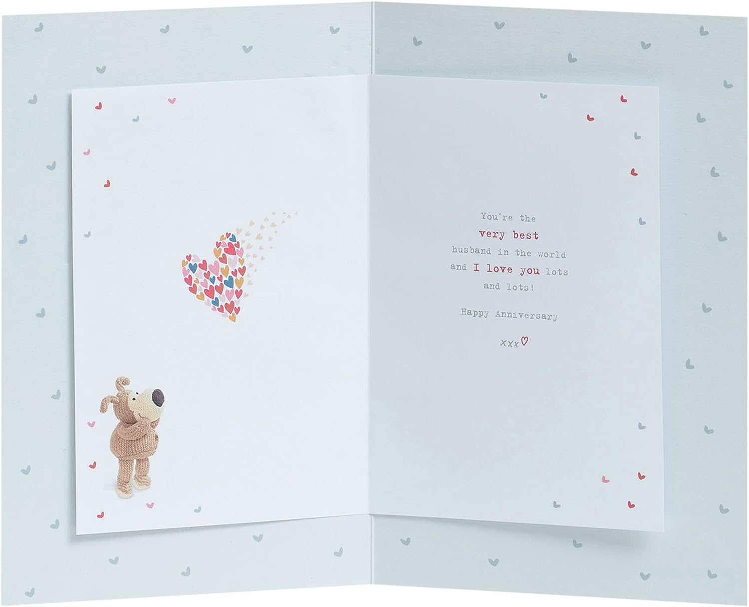 Cute Boofle husband anniversary greeting card with envelope, featuring a charming design by UK Greetings.