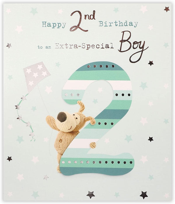 Colorful Boofle Kite Number 2 birthday greeting card by UK Greetings, featuring a cheerful design with a cute boofle character.