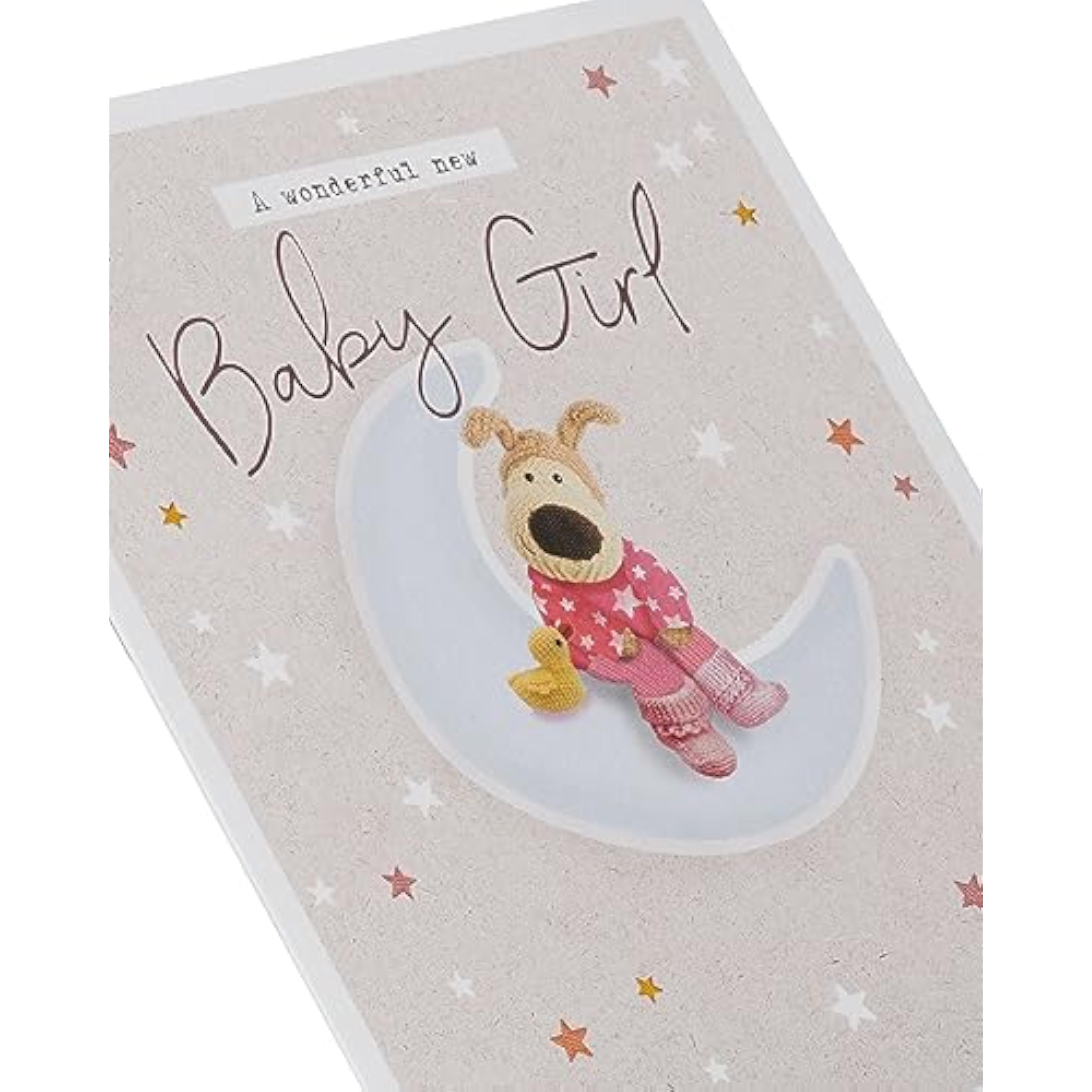 Cute Boofle baby girl greeting card with adorable design from UK Greetings, perfect for new baby celebrations.