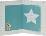 Boofle standing on a star birthday greeting card by UK Greetings with colorful star design and cheerful message.