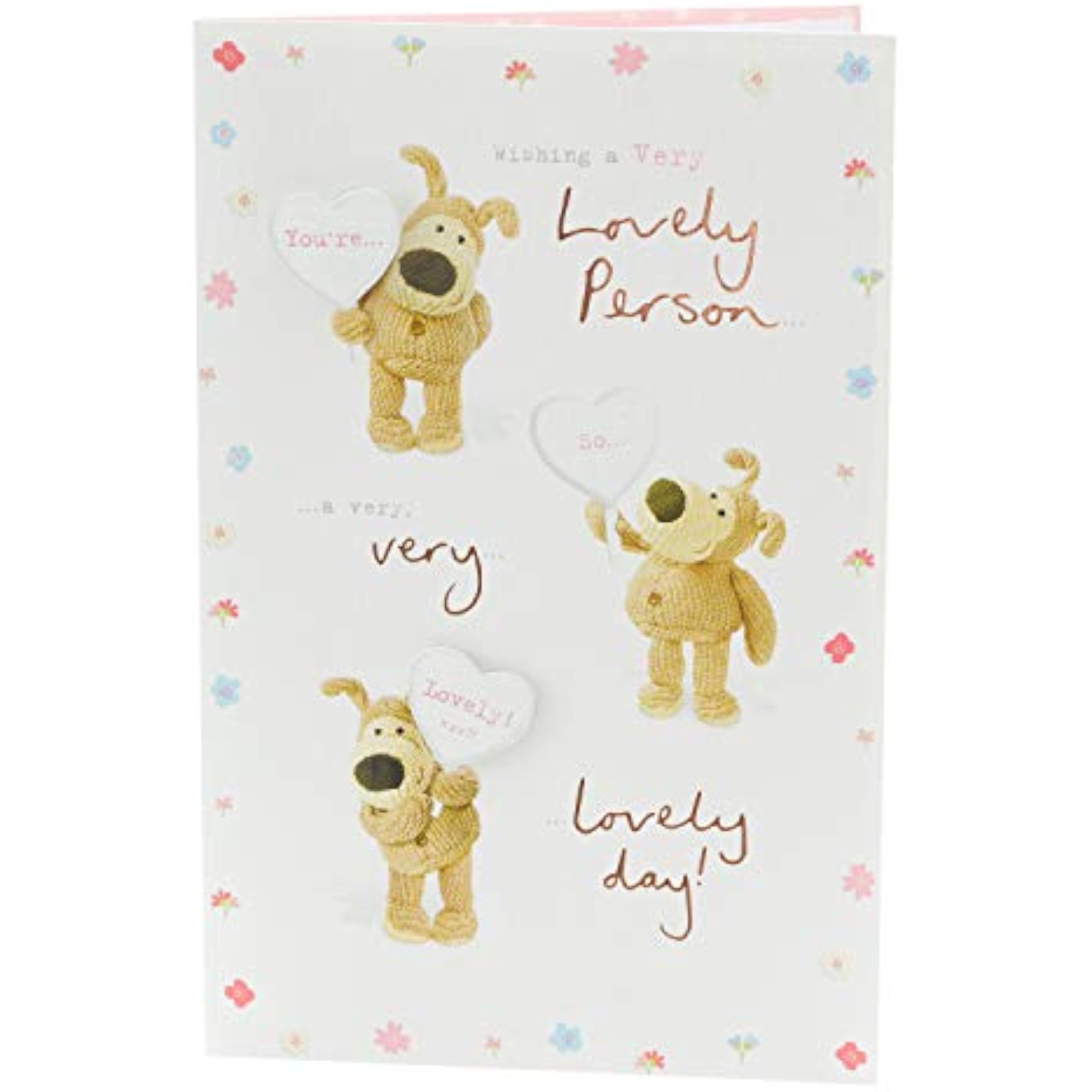 Boofle Wishing a Very Lovely Person greeting card by UK Greetings featuring a cute illustration of Boofle with heartfelt message