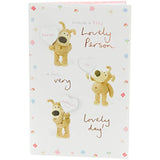 Boofle Wishing a Very Lovely Person greeting card by UK Greetings featuring a cute illustration of Boofle with heartfelt message