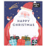 Braille Christmas greeting card with festive Santa foil design, UK Greetings, featuring tactile braille and holiday-themed artwork.