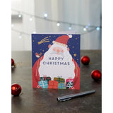 Braille Christmas greeting card featuring a festive Santa foil design, created by UK Greetings, with holiday-themed embellishments.