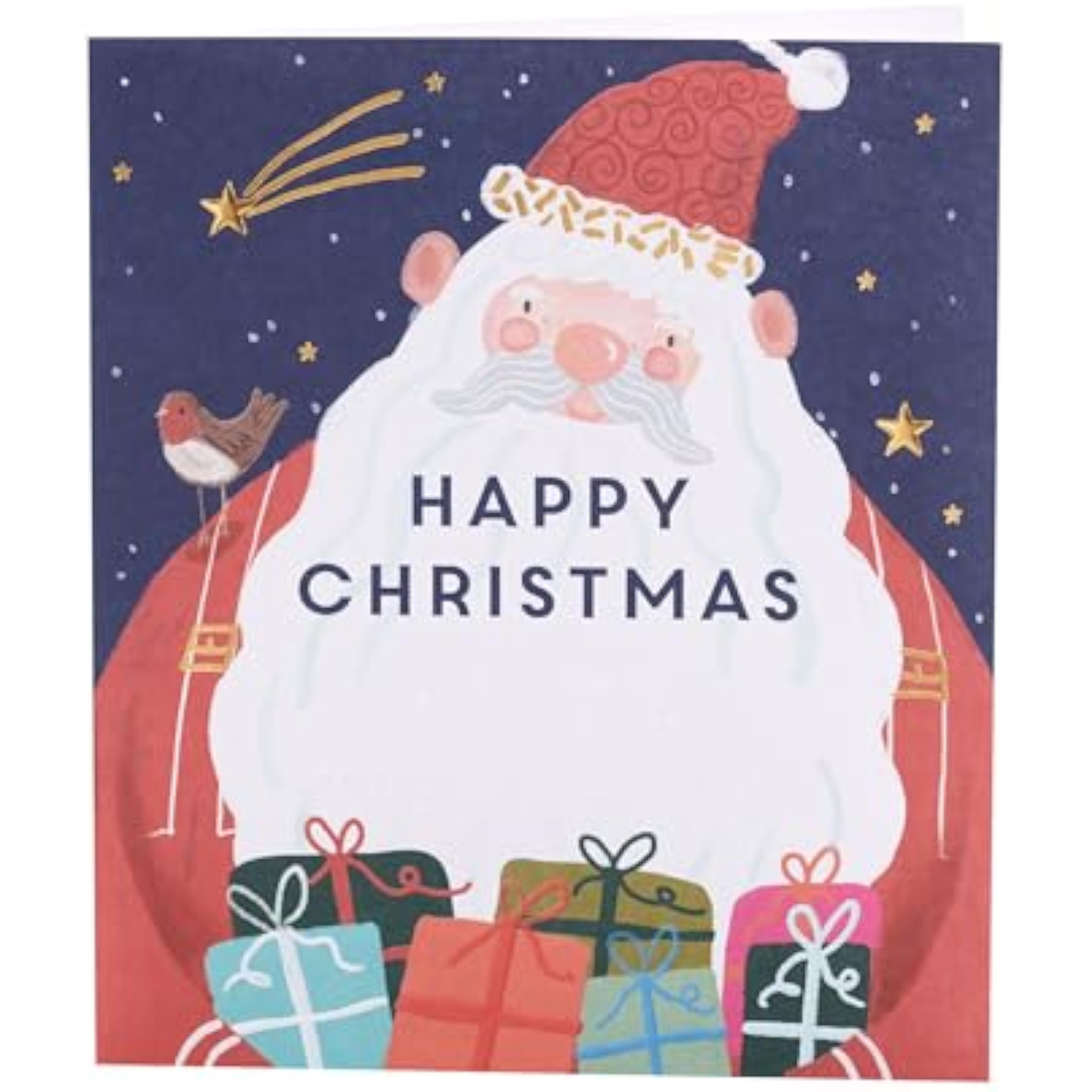 Braille Christmas greeting card featuring festive Santa foil design with tactile braille elements by UK Greetings