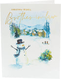 Brother-in-Law snowman Christmas card with gold foil accents, festive holiday greeting card from UK Greetings.