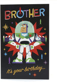 Buzz Lightyear themed greeting card from UK Greetings featuring a colorful birthday message for a brother.