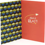 Buzz Lightyear themed birthday greeting card by UK Greetings featuring a colorful space adventure design.