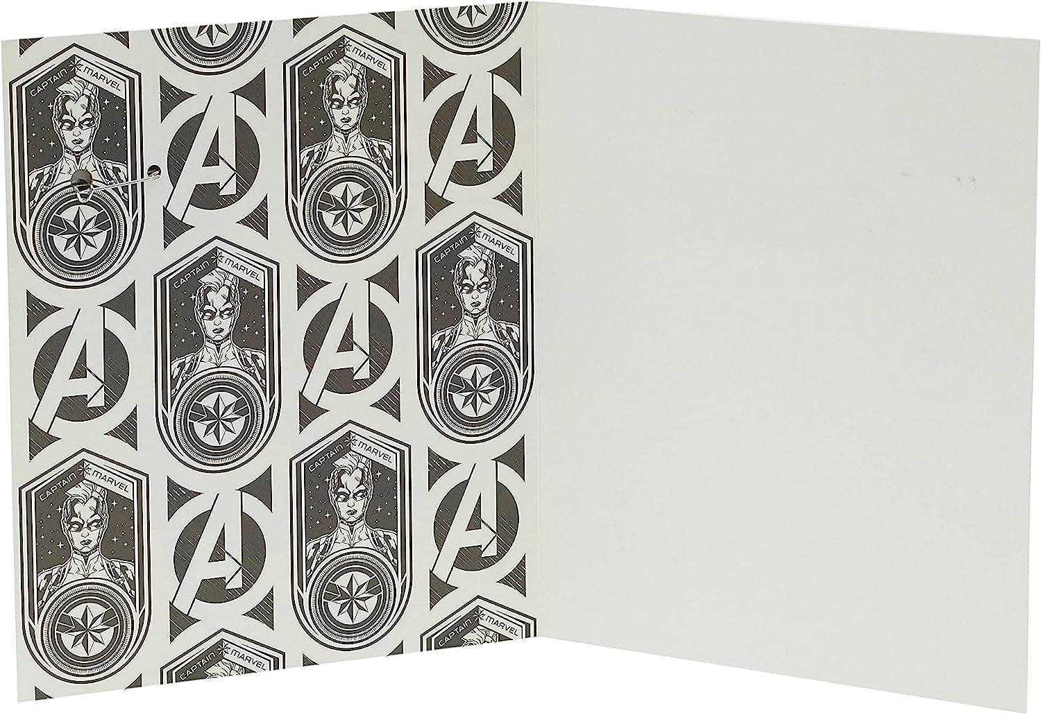 Captain Marvel birthday greeting card featuring superhero graphic, perfect for fans and celebrating special occasions.