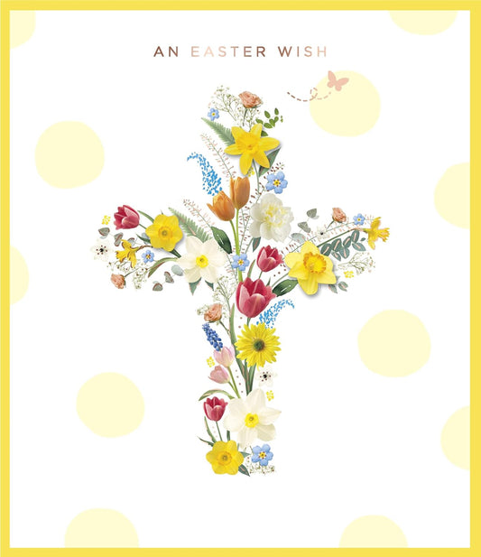Easter greeting card by UK Greetings featuring a decorated cross with foiled and embellished Easter wish design.
