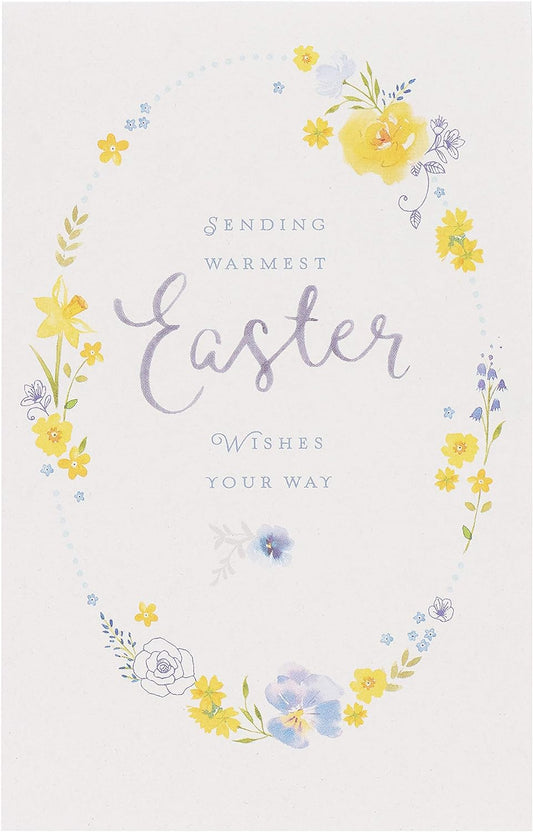 Elegant floral Easter greeting card from UK Greetings' Carlton Happy Easter 5-Pack featuring colorful spring flower designs.