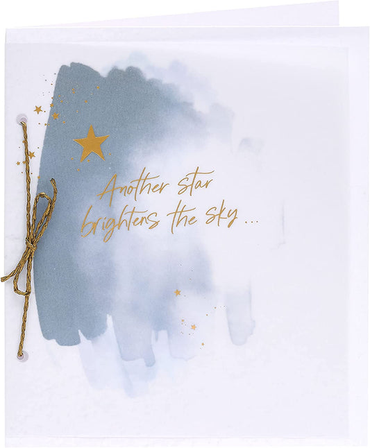 Celestial Gold Star Sympathy greeting card from UK Greetings with gold foil stars and heartfelt message for sympathy and support.
