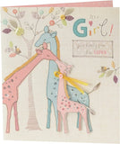 Charming new baby girl greeting card with colorful floral design by UK Greetings, perfect for celebrating a newborn.