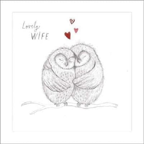 Charming owl couple wife birthday greeting card from UK Greetings, featuring cute owl illustrations on a festive design.