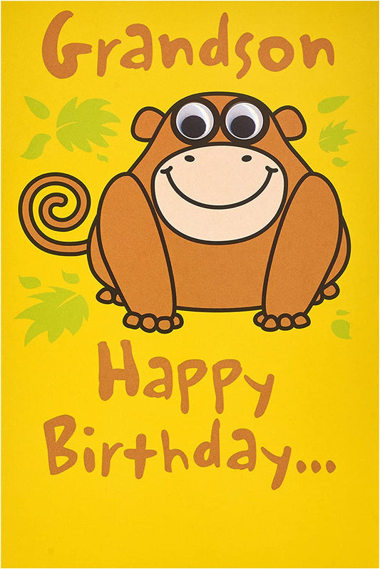 Cheeky Monkey Grandson Birthday Card by UK Greetings featuring a playful monkey design for a grandson’s birthday celebration.