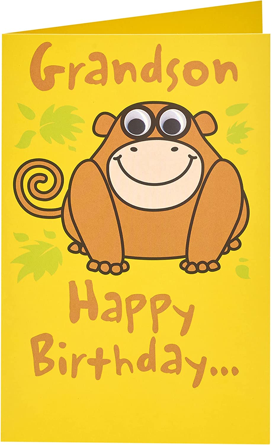 Cheeky Monkey Grandson Birthday Card from UK Greetings featuring a playful monkey design and colorful birthday message.