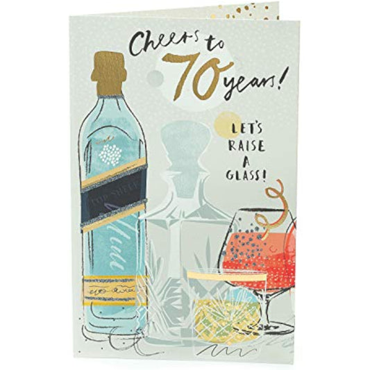 Gold foil birthday greeting card celebrating 70 years with festive design from UK Greetings
