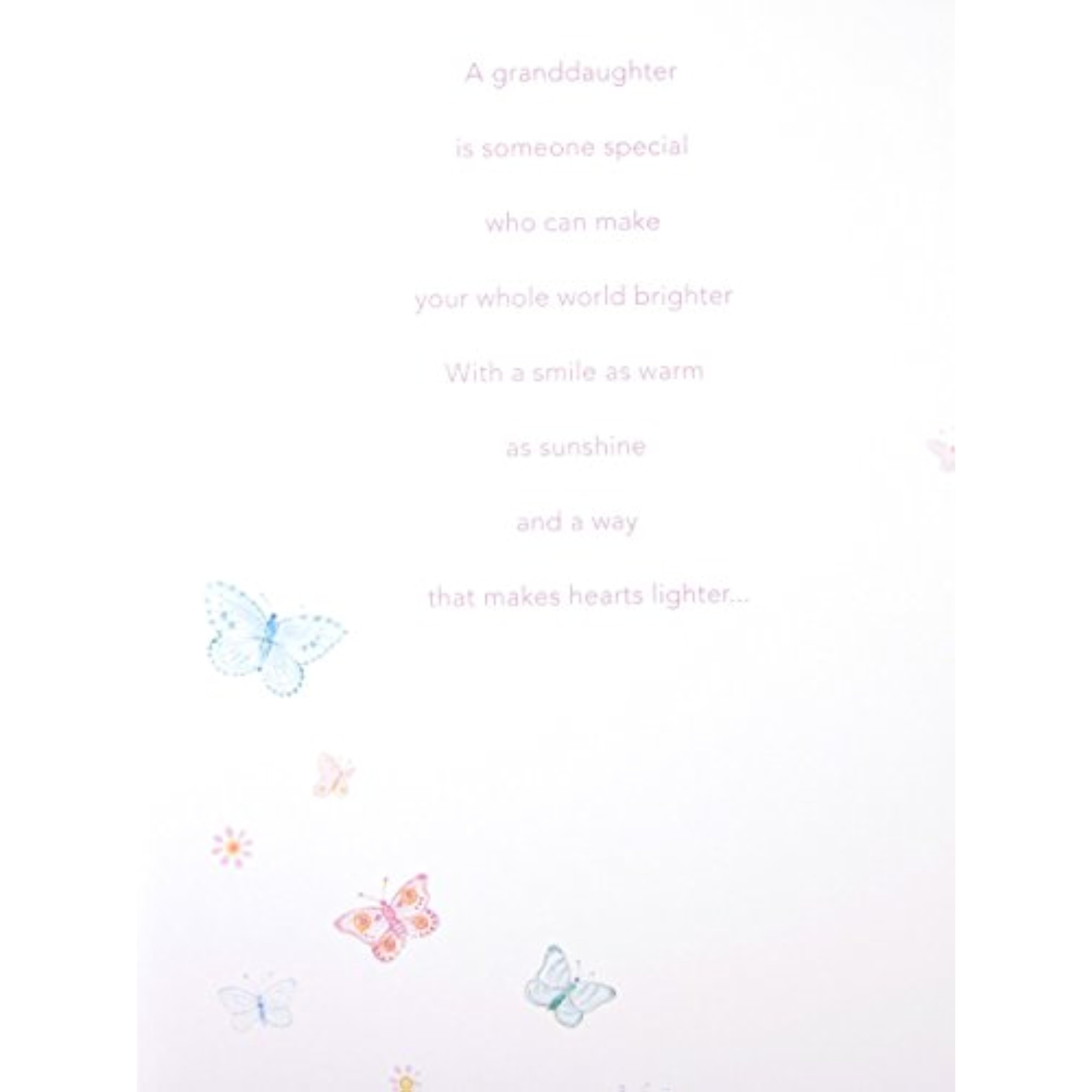 Cherished Granddaughter birthday greeting card from UK Greetings featuring colorful floral design and heartfelt message inside.