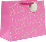 Pink Happy Birthday gift bag from UK Greetings featuring cheerful design and "Happy Birthday" message, perfect for gift presentation.