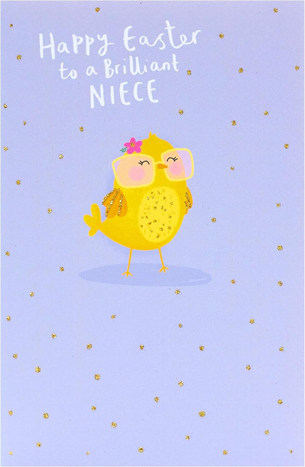 Colorful Chick Design Niece Easter Greeting Card by UK Greetings with cheerful spring illustration and festive message.