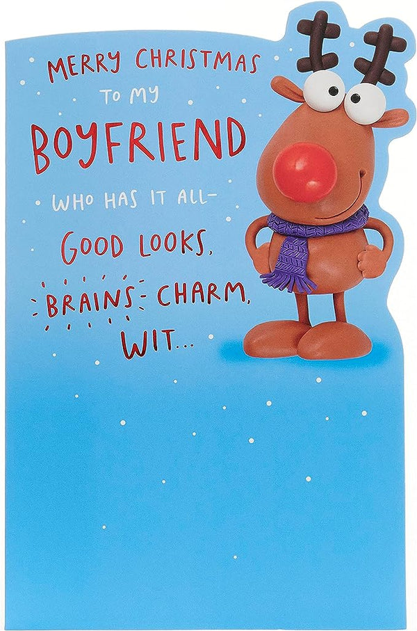 Funny reindeer Christmas greeting card for boyfriend, featuring holiday cheer and festive holiday design by UK Greetings.