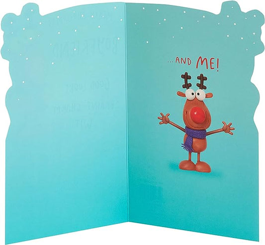 Funny reindeer Christmas greeting card for boyfriend from UK Greetings, featuring holiday cheer and festive holiday design.