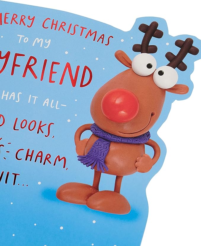 Funny reindeer Christmas greeting card for boyfriend, featuring holiday cheer and festive holiday design by UK Greetings.