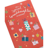 Christmas greeting card for granddaughter featuring a foil design with sweet presents, by UK Greetings.
