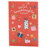 Christmas greeting card for granddaughter with foil accents and sweet presents design, by UK Greetings.
