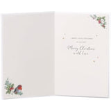 Festive Christmas greeting card for Mum and Dad with a foil wreath design, featuring bright holiday colors and seasonal details.