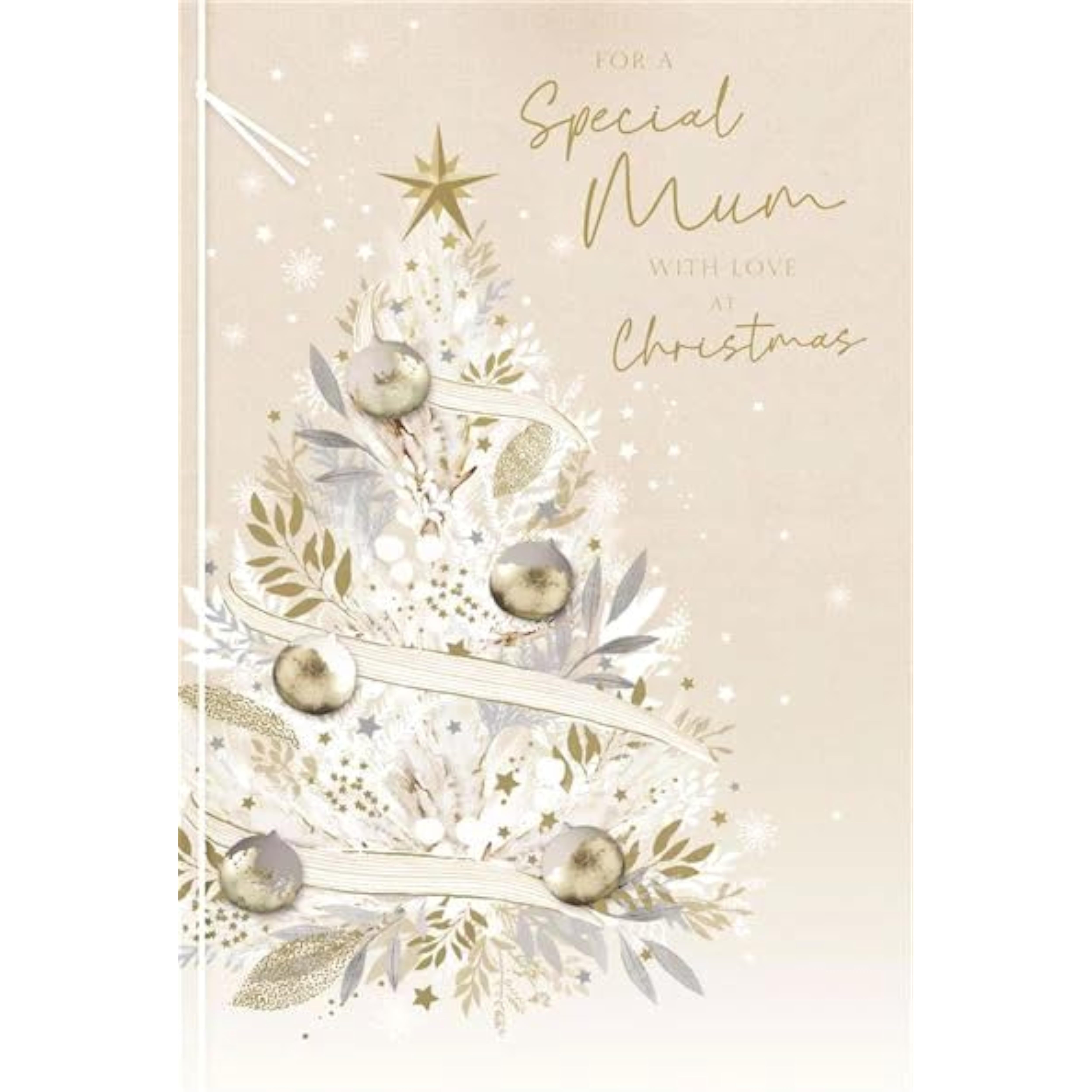 Foil embossed Christmas greeting card for mum featuring a tree design and twine detail, by UK Greetings.