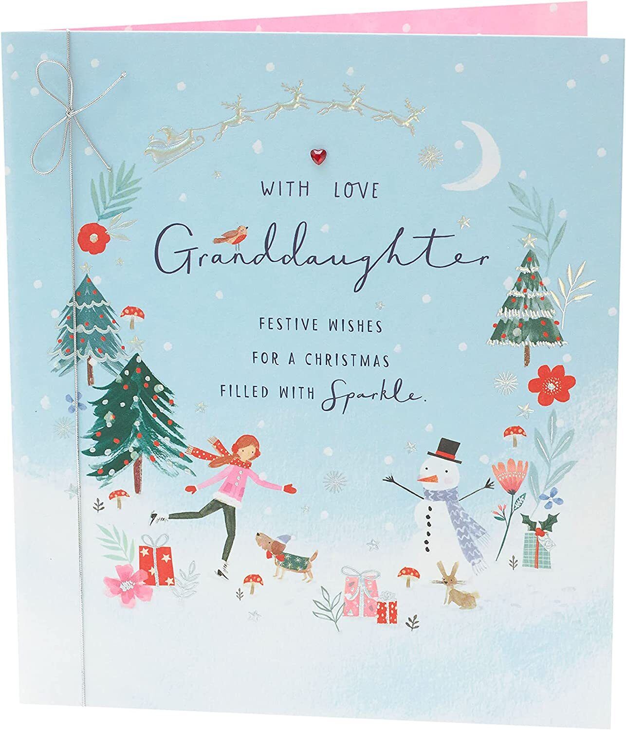 Festive Christmas icons greeting card for granddaughter featuring holiday symbols and love from UK Greetings.