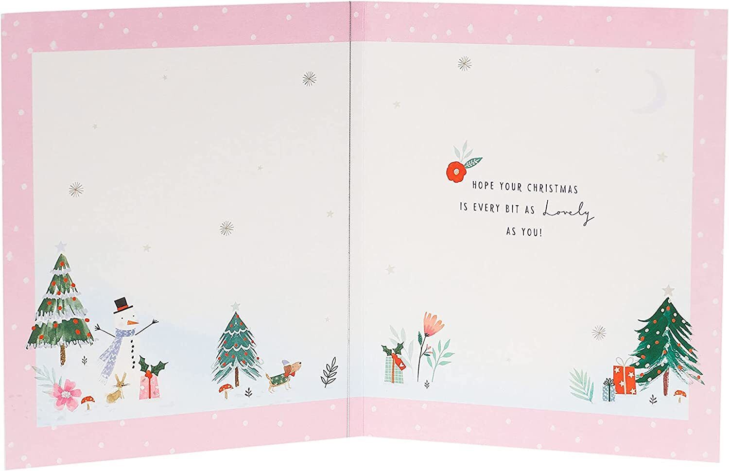 Festive Christmas icons and love symbols on a greeting card for granddaughter, UK Greetings Christmas Icons Granddaughter Card.