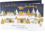Festive Christmas Town Scene greeting card for couples from UK Greetings, featuring a cheerful holiday village illustration.