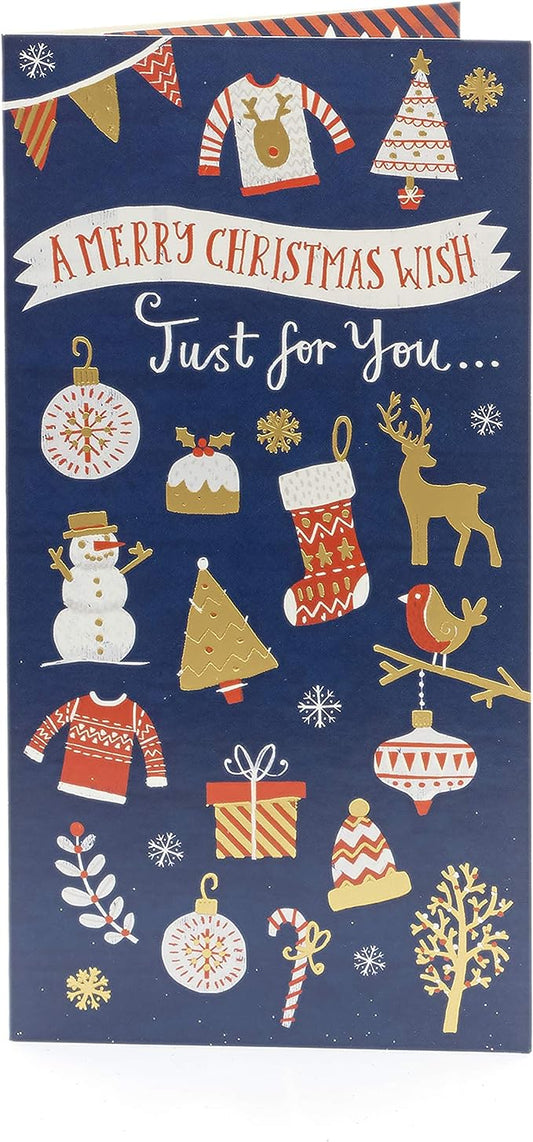 Christmas Tweets Money Wallet greeting card featuring festive icons and holiday-themed designs, ideal for holiday gifting.