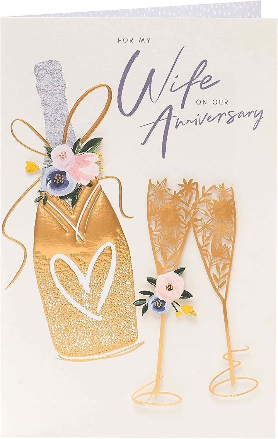 Contemporary Wife Bliss Anniversary Greeting Card by UK Greetings featuring elegant floral design and heartfelt message for celebrating love.