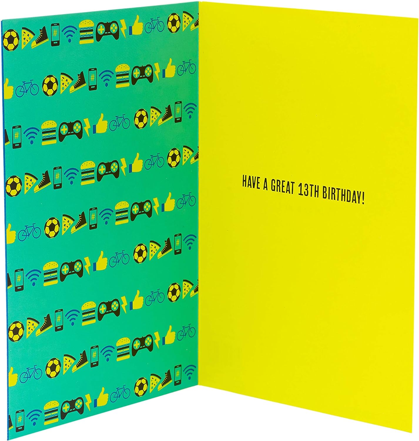 Cool Gamer Games 13th birthday greeting card by UK Greetings featuring gaming-themed design and vibrant colors.