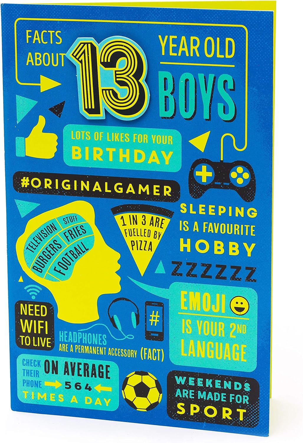 Cool Gamer Games 13th birthday greeting card by UK Greetings with colorful gaming-themed design and fun birthday message.