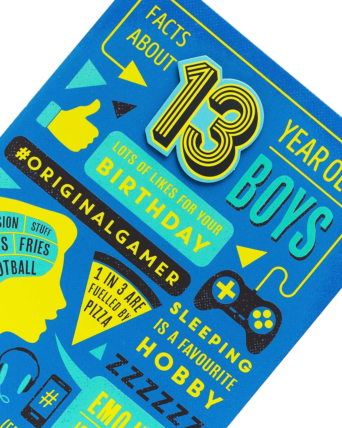 Cool Gamer Games 13th birthday greeting card with colorful gaming-themed design by UK Greetings.