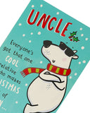 Funny Christmas greeting card featuring a cool uncle polar bear illustration from UK Greetings.