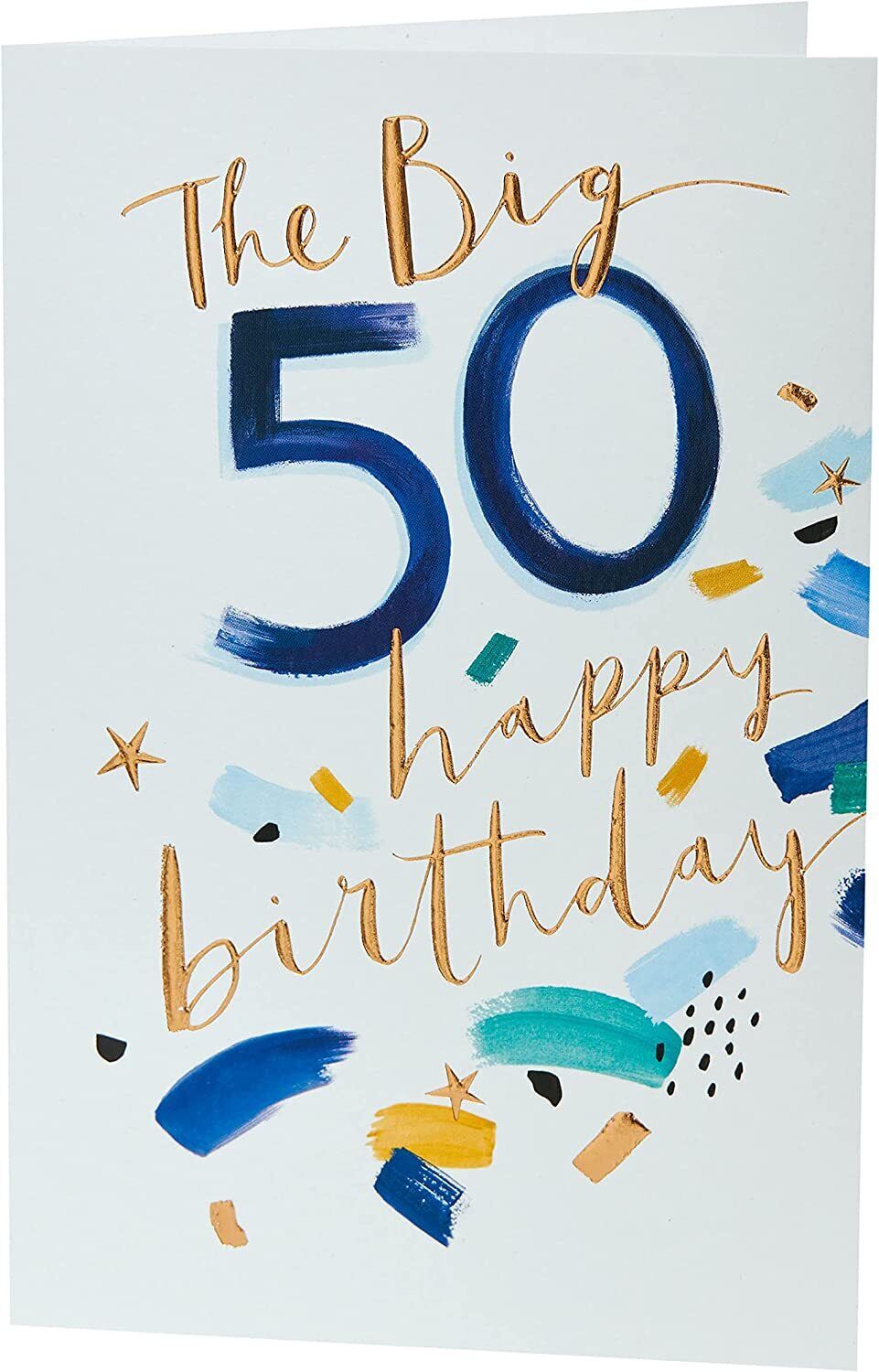 Copper Foil Glam 50th Birthday greeting card by UK Greetings featuring elegant copper foil accents and festive design.