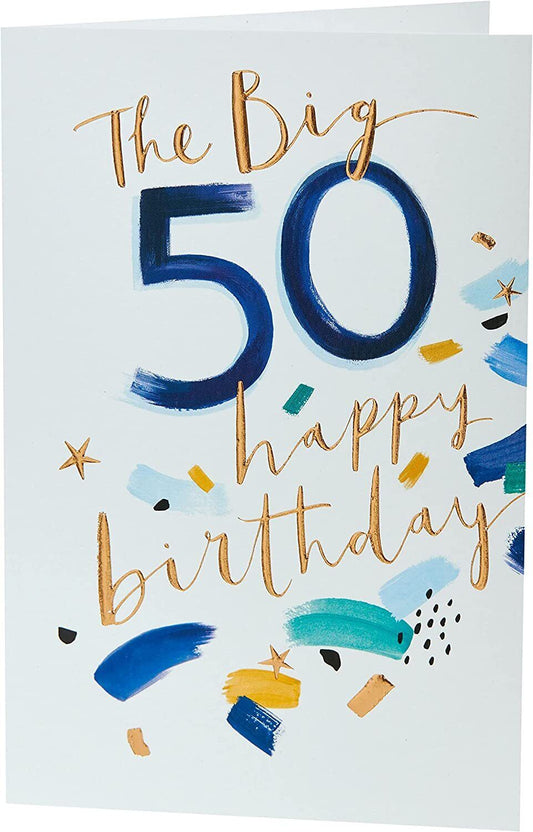 Copper Foil Glam 50th Birthday greeting card by UK Greetings featuring elegant copper foil accents and festive design.