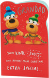 Festive Christmas greeting card featuring wacky bears from UK Greetings Crackers Christmas Grandad collection.