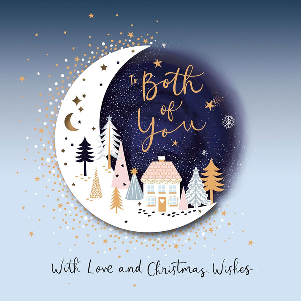 3D Crescent Moon Christmas greeting card by UK Greetings featuring a romantic couple design for holiday cheer.