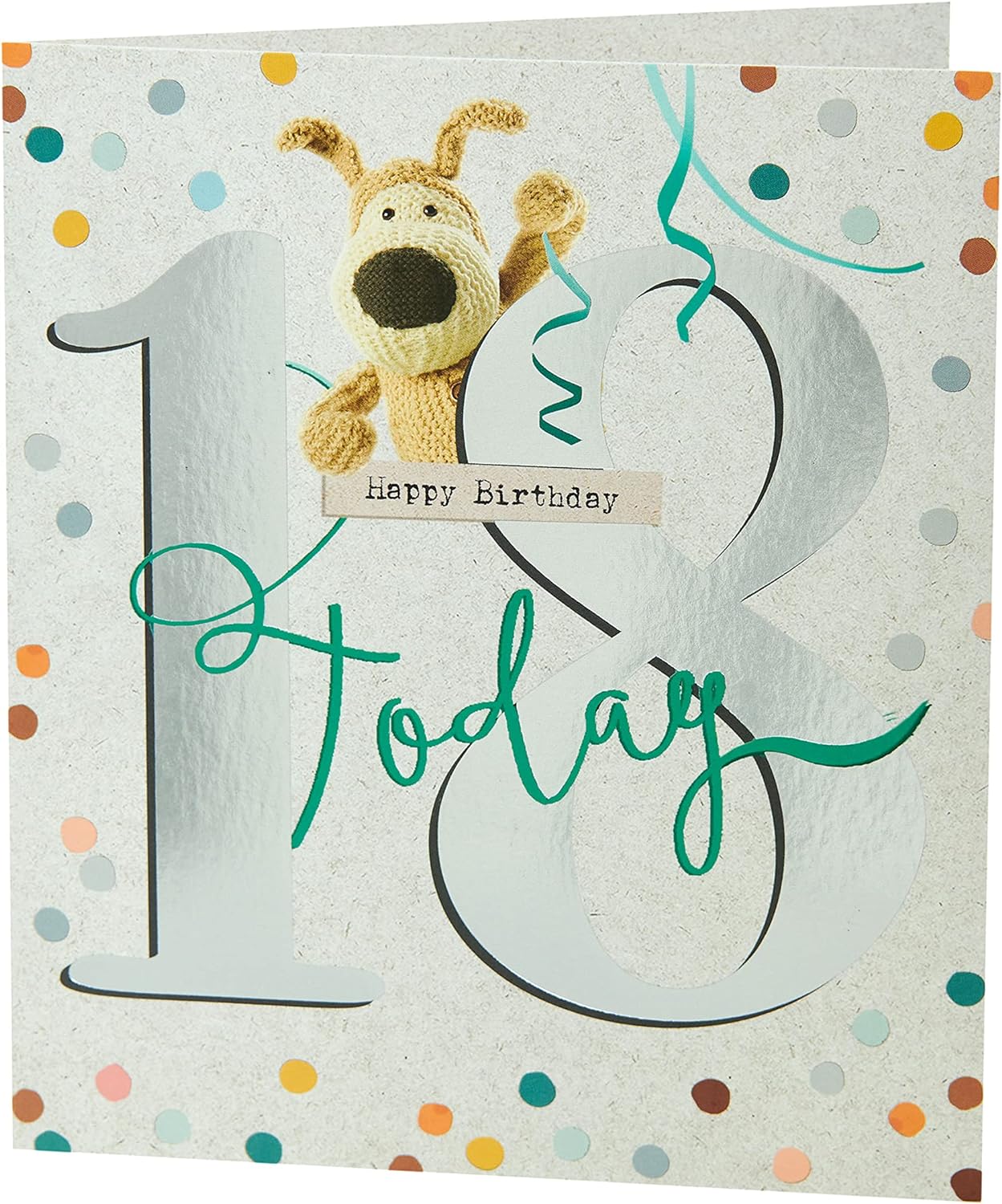 Cute 18th Boofle birthday greeting card from UK Greetings, featuring colorful cartoon character and cheerful design.