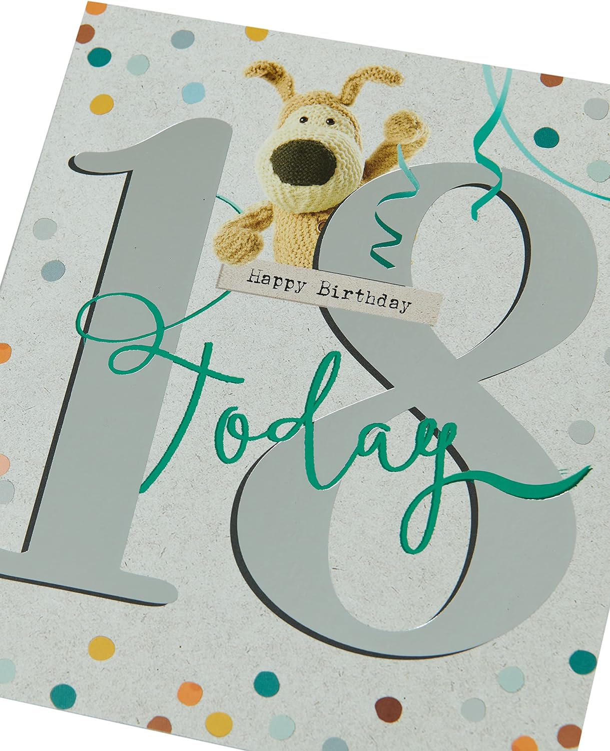 Cute 18th Boofle birthday greeting card featuring adorable cartoon character, perfect for celebrating special occasions.