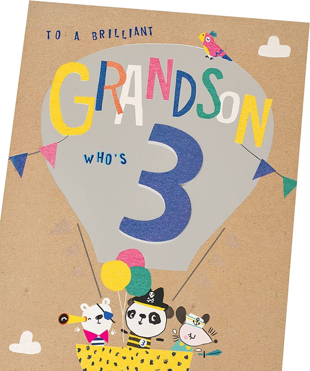 Cute 3rd birthday grandson greeting card featuring colorful illustrations, perfect for celebrating a young boy's special day.