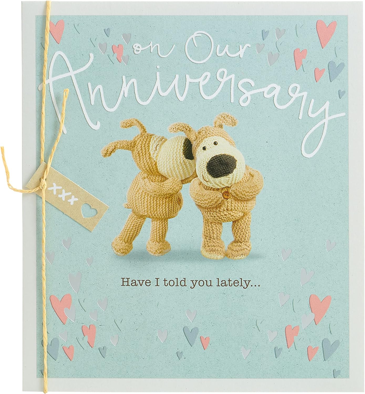 Cute Boofle anniversary couple greeting card from UK Greetings featuring adorable cartoon rabbits and romantic design.