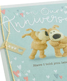 Cute Boofle anniversary greeting card featuring a charming illustration of a couple, perfect for celebrating special occasions.