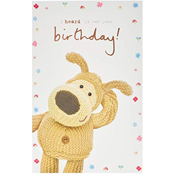 Cute Boofle birthday greeting card from UK Greetings featuring a cheerful design and playful illustration for celebrating birthdays.